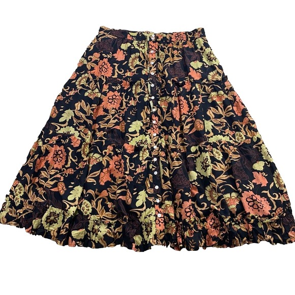 Roller Rabbit Floral Midi Skirt - Black, Orange, Green - Picture 1 of 9